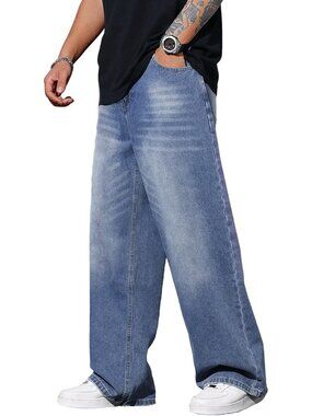 Men's C10 Blue Wide Leg Loose Fit Hip Hop Streetwear Casual Denim Baggy Jeans
